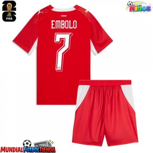 Camiseta Suiza Breel Embolo #7 Primera Equipación Replica Mundial 2026 para niños mangas cortas (+ Pantalones cortos)